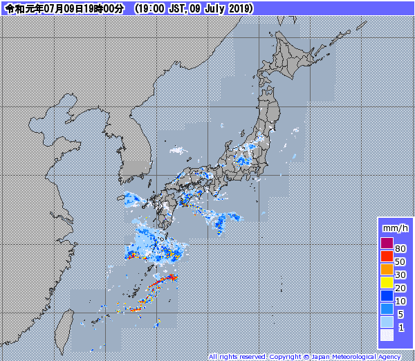 全国レーダー07時まで190710