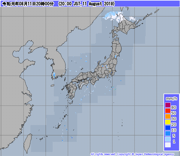 全国レーダー08時まで190812