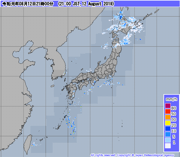 全国レーダー09時まで190813