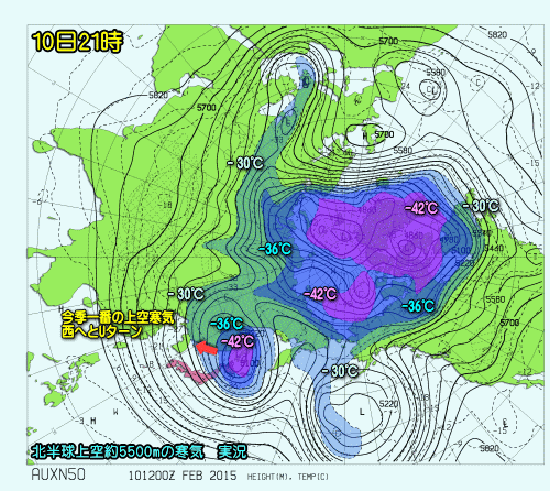 北半球上空の寒気アニメ150212