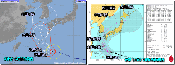 台風進路図比較150724