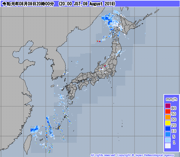 全国レーダー08時まで190810