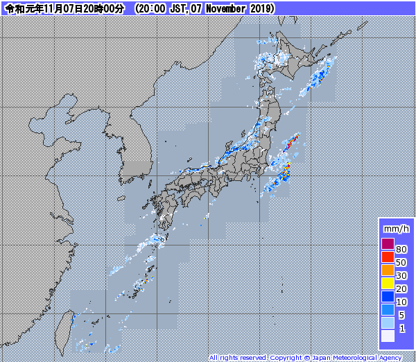 全国レーダー08時まで191108