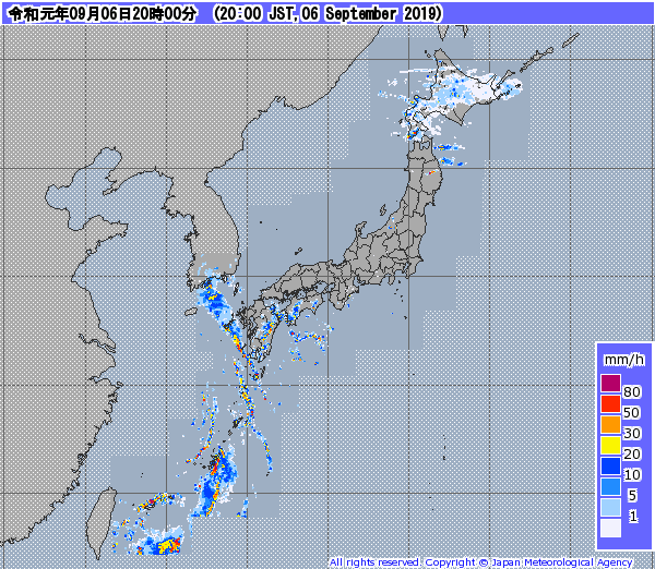 全国レーダー08時まで190907