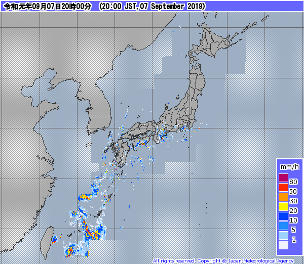全国レーダー08時まで190908