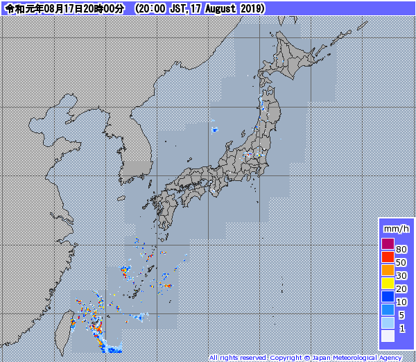 全国レーダー08時まで190818