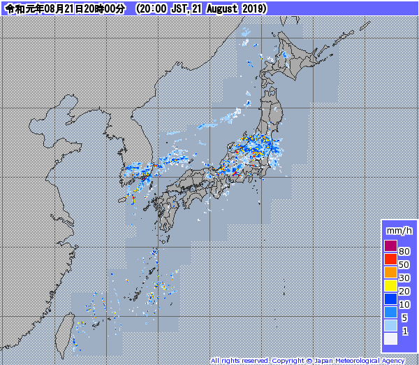 全国レーダー08時まで190822