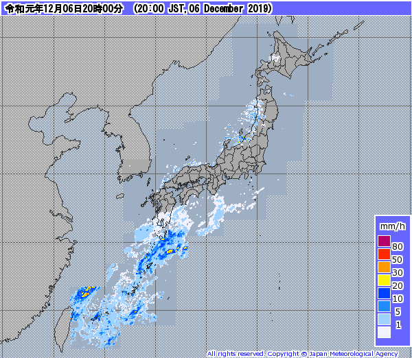 全国レーダー08時まで191208