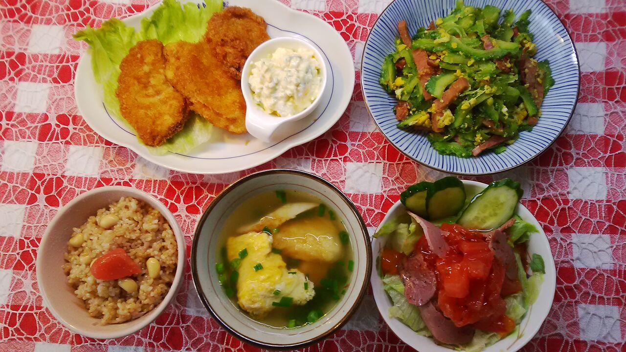 カジキフライのタルタルソースとゴーヤーチャンプルーでお昼ご飯 みいこの部屋