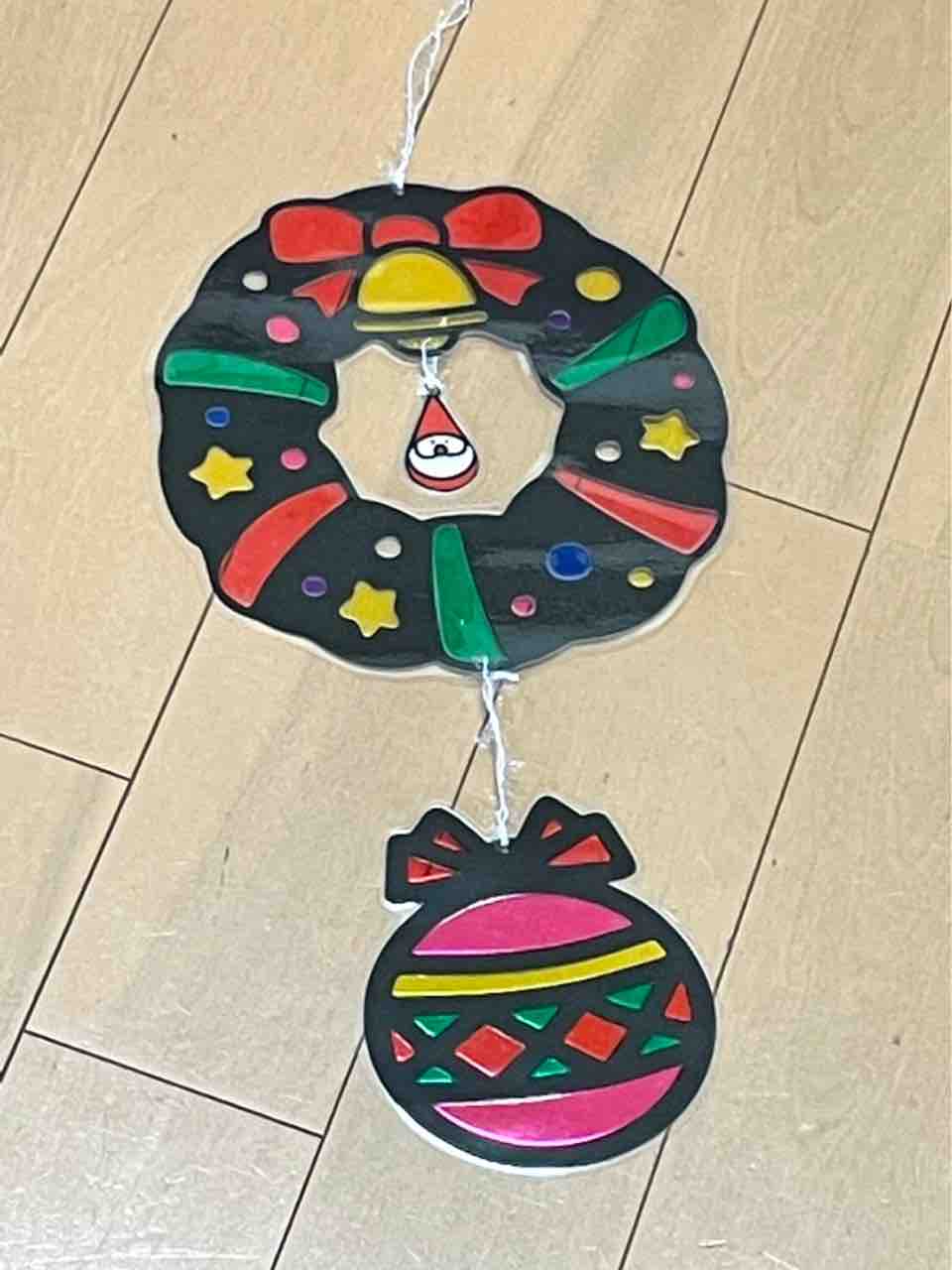 ステンドグラス製 天使がかわいい クリスマスリース ステンドグラス製