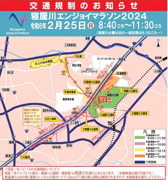寝屋川エンジョイマラソン2024 コース図