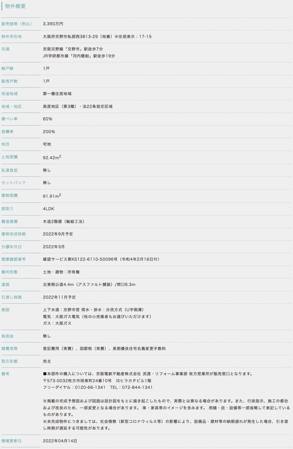 交野私部西物件概要