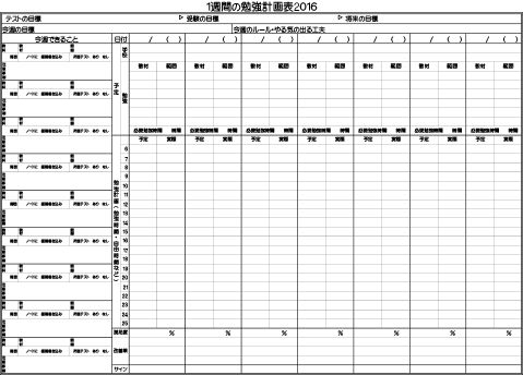 1週間の勉強計画表2016