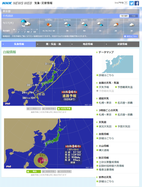 2018NHKニュース：気象災害情報｜台風情報