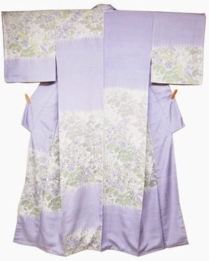 春の花図型絵染紬訪問着 岩井香楠子作