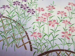 竹垣に撫子の花 名古屋帯アップ