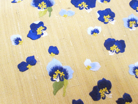 露草図刺繍九寸名古屋帯地 工芸きもの野口アップ