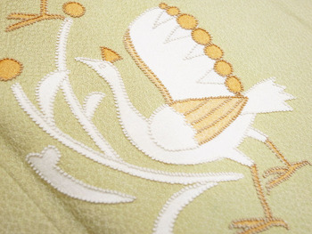 鳥と花の柄相良刺繍単衣附下2