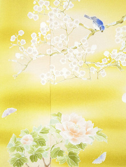 梅に鳥と四季の草花訪問着仮絵羽 こうげい芥川