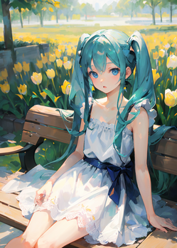 青いサッシュの少女