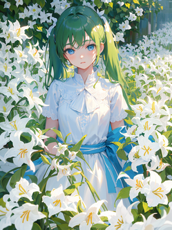 水色のサッシュの乙女
