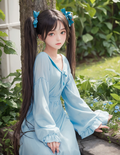 水色のドレスの少女