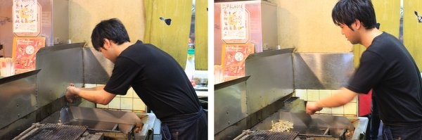 今治・まる屋 皮をテッパンで調理中