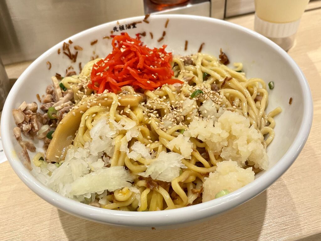 元祖油堂、油そば特大300g、Bトッピング、追い飯、マヨネーズ