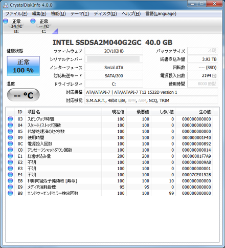 VAIO RX62�� intel SSDSA2M040G2GC �ǥ���������ե�