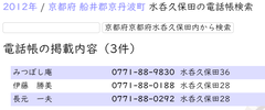 2012年京都府 船井郡瑞穂町 水呑久保田の電話帳