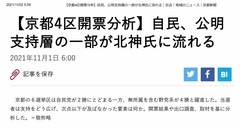 2-【京都4区開票分析】自民、公明支持層の一部が北神氏に流れる