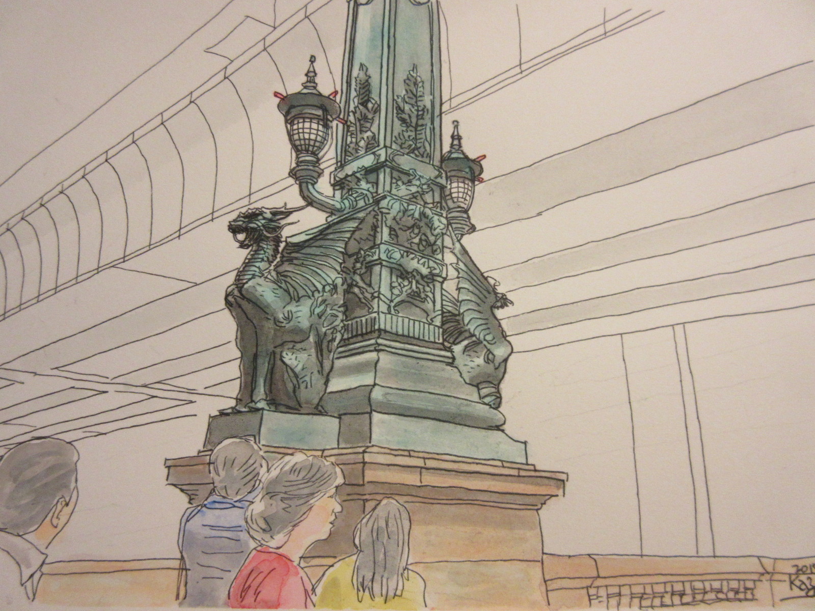 日本橋の麒麟像をスケッチ カズヨシのアトリエ