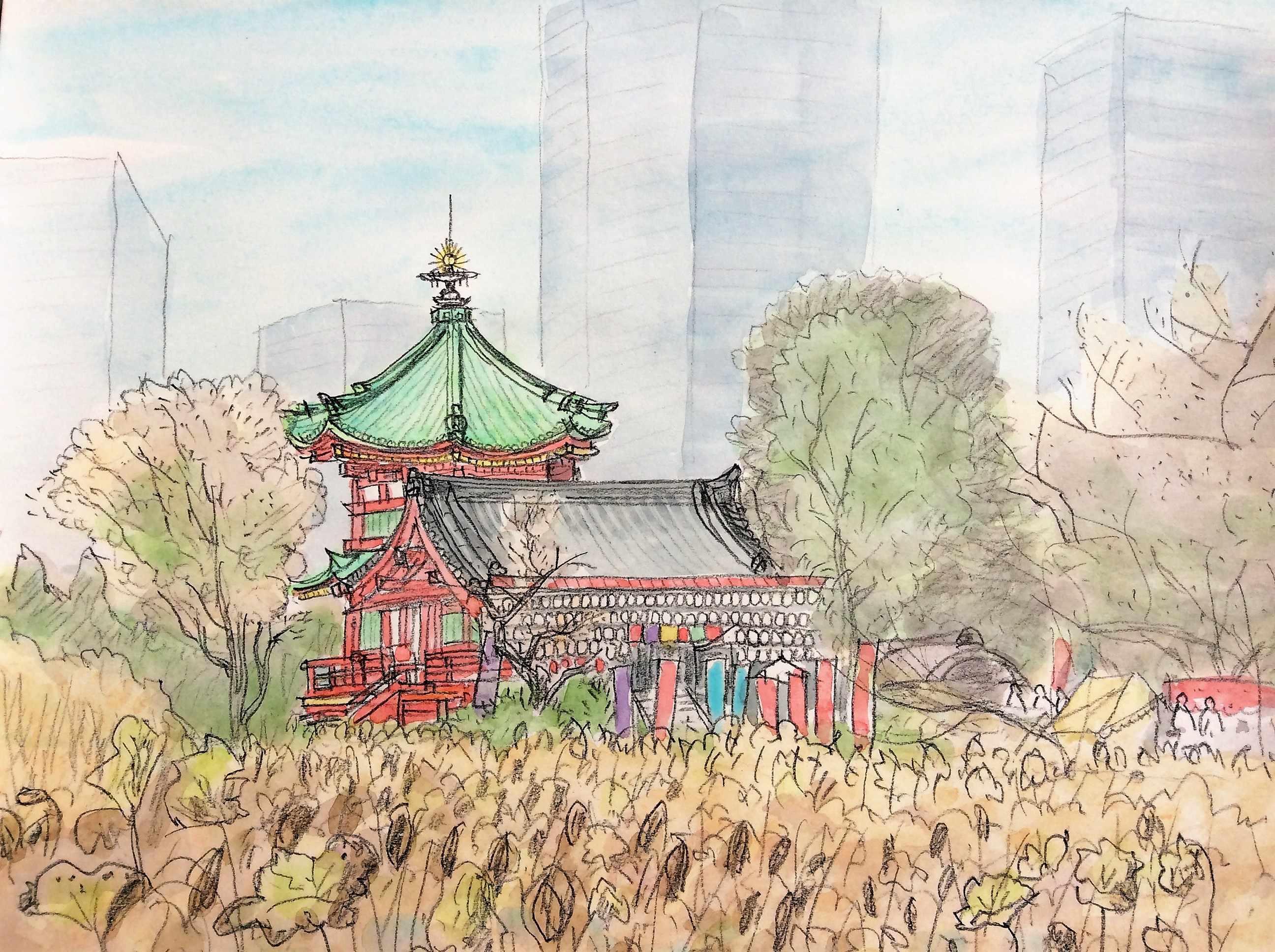 上野・不忍池弁天堂をスケッチ : カズヨシのアトリエ