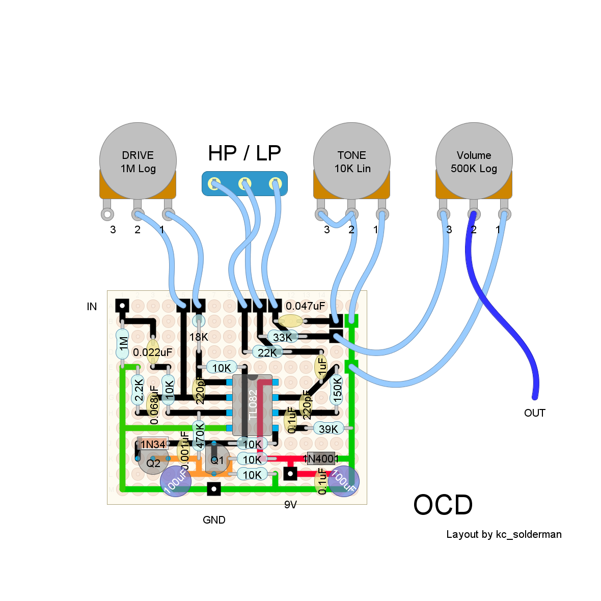 【milky white overdrive】自作OCD/出力側バッファ付 milky white overdrive】自作OCD/出力側バッファ付