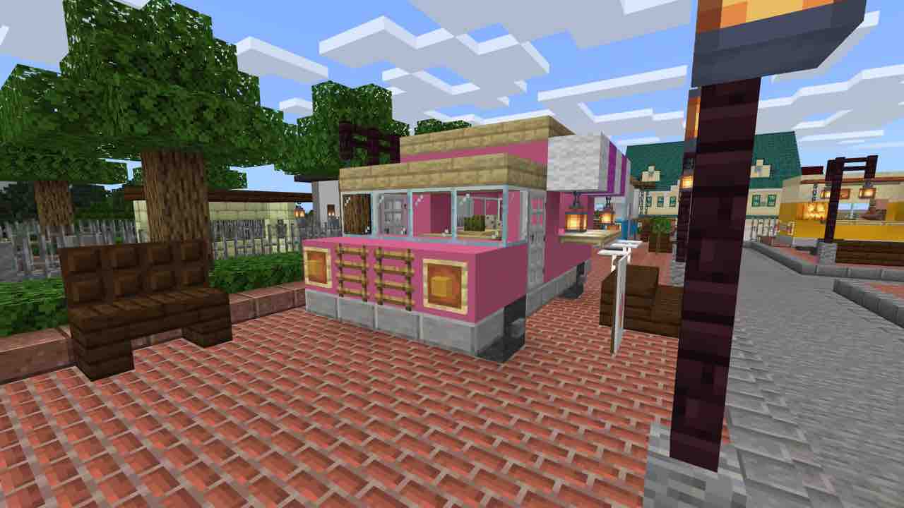 キッチンカーと広場 マイクラ夫婦の婦のほうが我が町を記録する