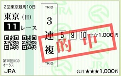 14オークス赤木馬券モンスター_3連複的中