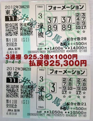 安田記念_安井の的中馬券