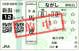 0904新潟12R必買い馬連1点