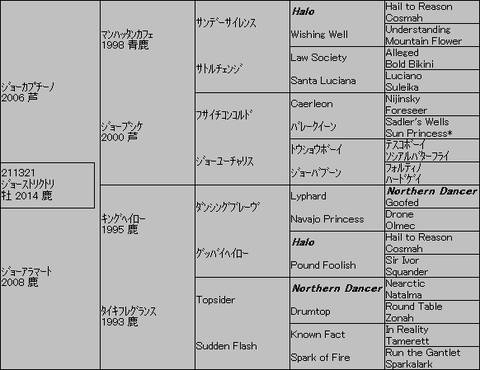 ジョーストリクトリ5代血統表