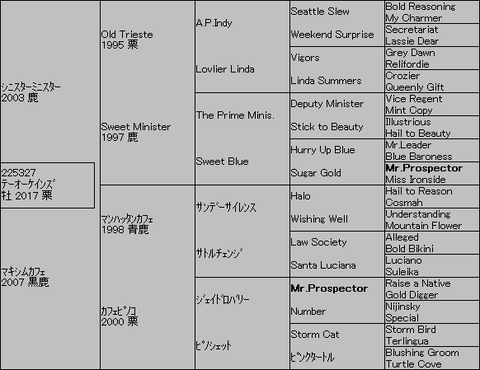 ﾃｰｵｰｹｲﾝｽﾞ５代血統表