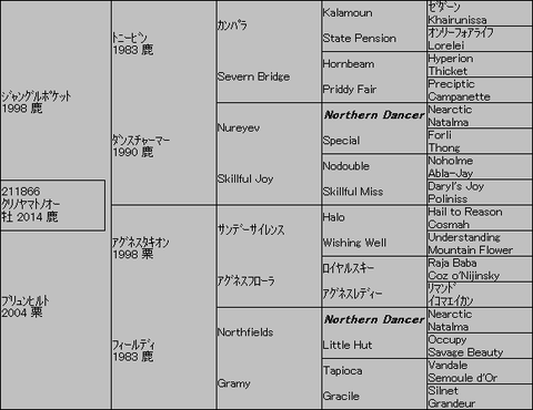 ｸﾘﾉﾔﾏﾄﾉｵｰ５代血統表