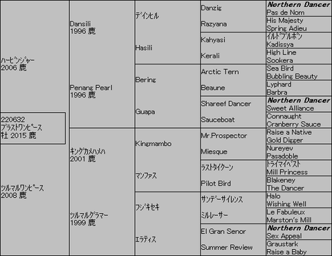 ﾌﾞﾗｽﾄﾜﾝﾋﾟｰｽ５代血統表