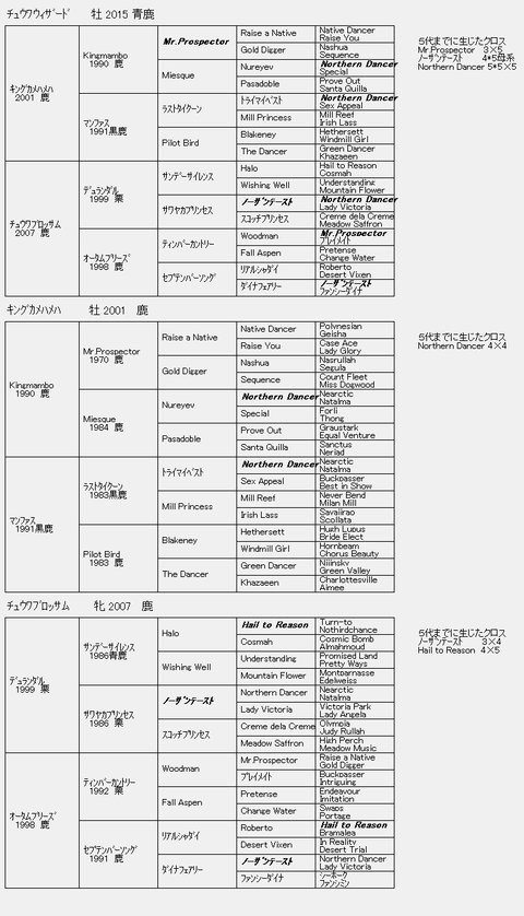 ﾁｭｳﾜｳｨｻﾞｰﾄﾞ６代血統表