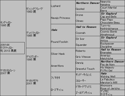 ﾀﾞｲｱﾅﾍｲﾛｰ５代血統表