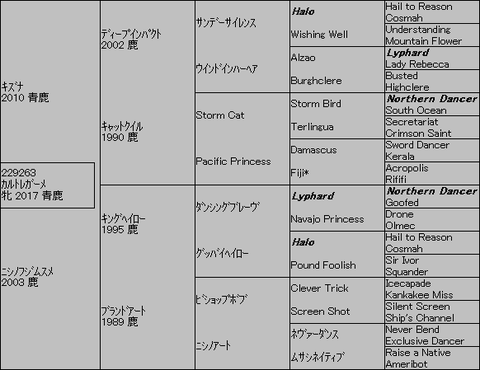 ｶﾙﾄﾚｶﾞｰﾒ５代血統表