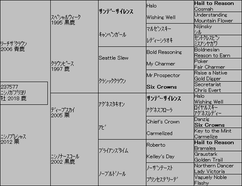 ﾆｼﾉｶﾞﾌﾞﾘﾖﾘ５代血統表