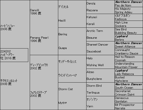 ﾊｯﾋﾟｰｱﾜｰ５代血統表