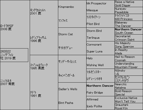 ニシノデフィレ５代血統表