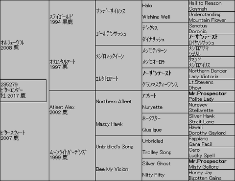 ビターエンダー5代血統表