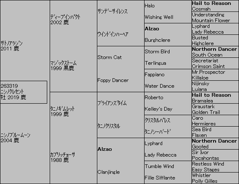 ニシノクレセント５代血統表